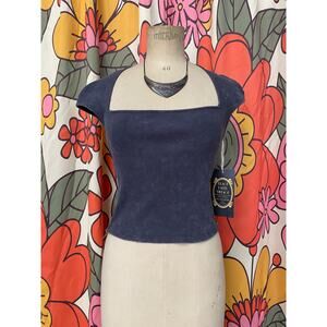 vintage y2k ribbed gray crop top low cut cap sleeve fitted cropped acid wash s